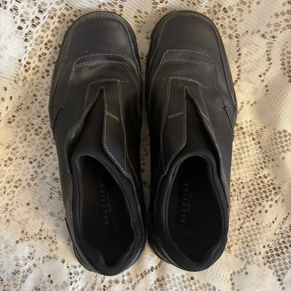 Kenneth Cole Reaction Men's US 9.5 Black Leather Slip On Loafers Shoes